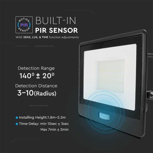 Riflettore LED con sensore LED/50W/230V 6500K IP65 nero