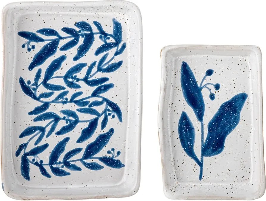 Set di 2 organizer da bagno in gres bianco e blu Aurora - Bloomingville