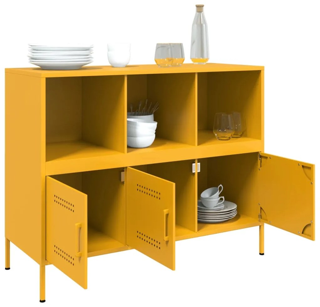 Credenza giallo senape 100,5x39x79 cm acciaio laminato a freddo