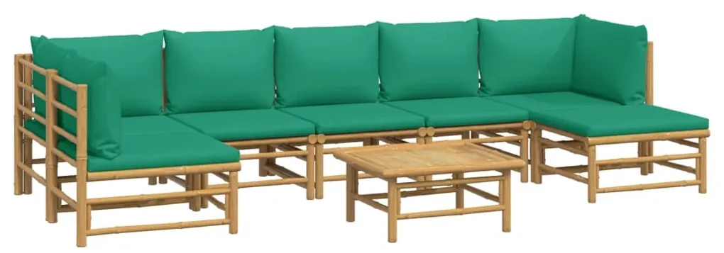 Set salotto da giardino 8pz con cuscini verdi bambù