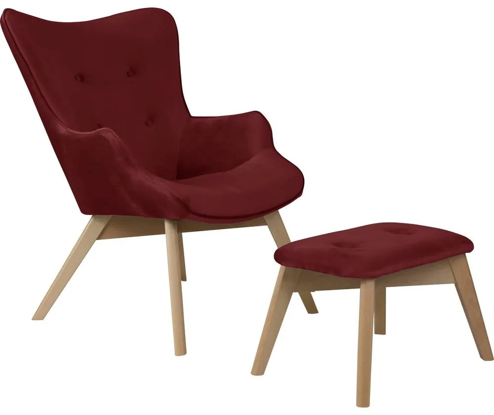 Poltrona con poggiapiedi rossa con rivestimento in velluto Niko – Ropez