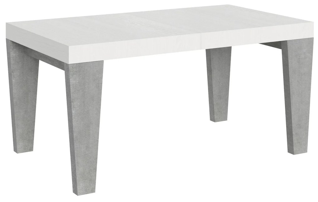 Tavolo allungabile Spimbo Mix piano e gambe in diverse finiture, Bianco Frassino / Cemento / 90x160/264 cm