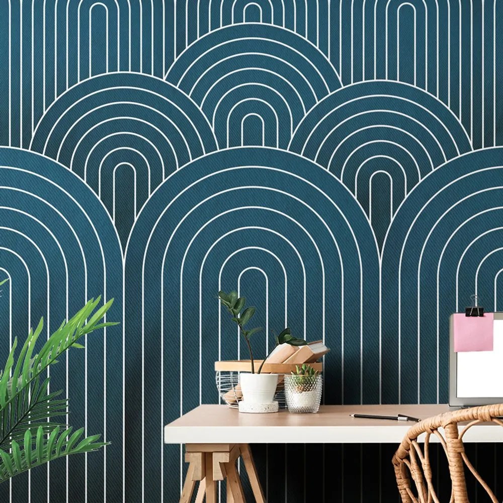 Carta da parati – Motivo arcobaleno blu Mid-Century