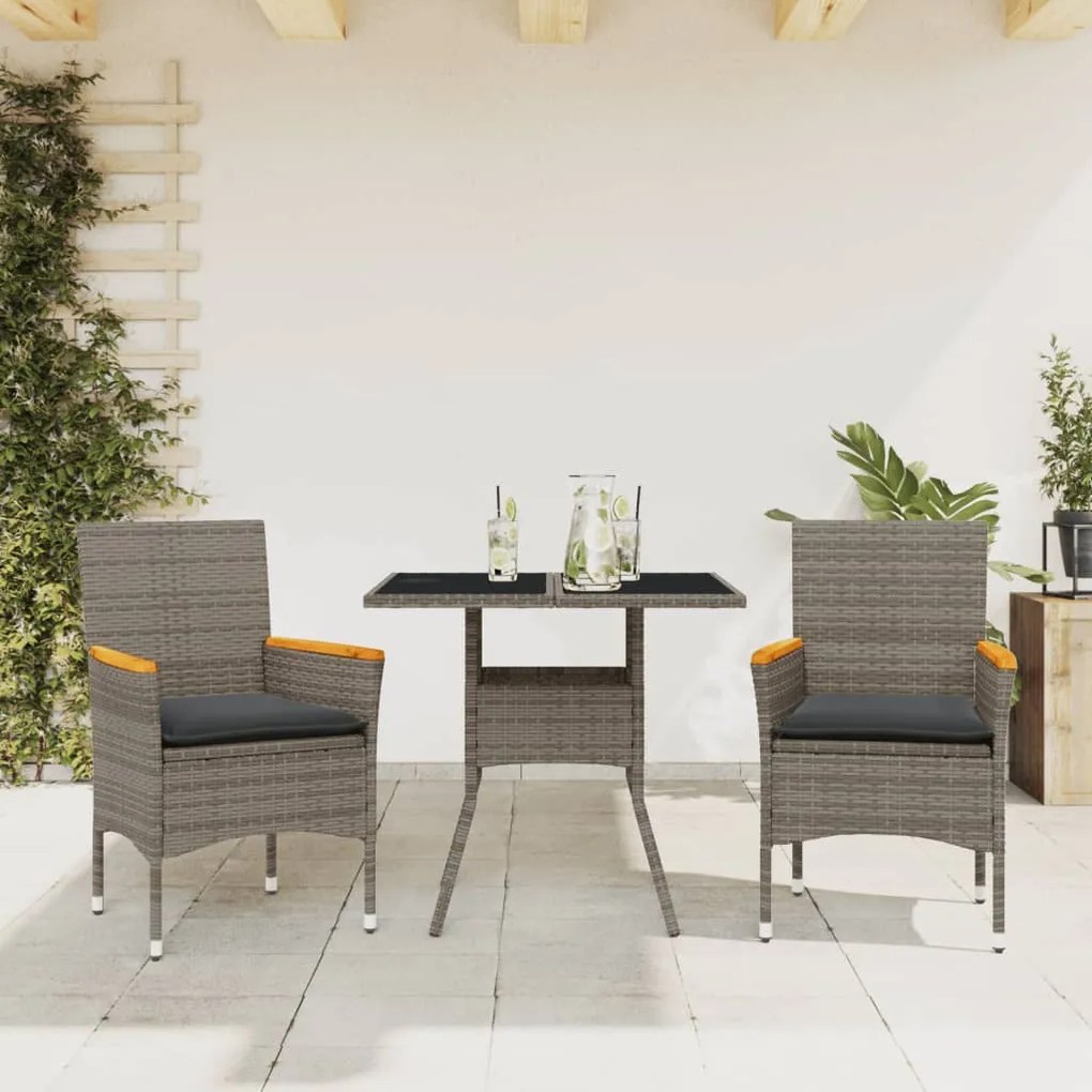 Set Da Pranzo Da Giardino 3pz Con Cuscini İn Polyrattan E Vetro /