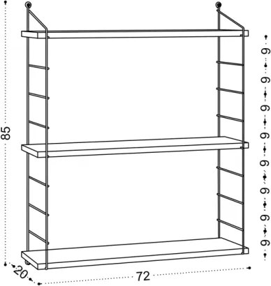 Mensola A Parete 3 Ripiani 72x20x85 Cm Stile Industrial Armoni Noce