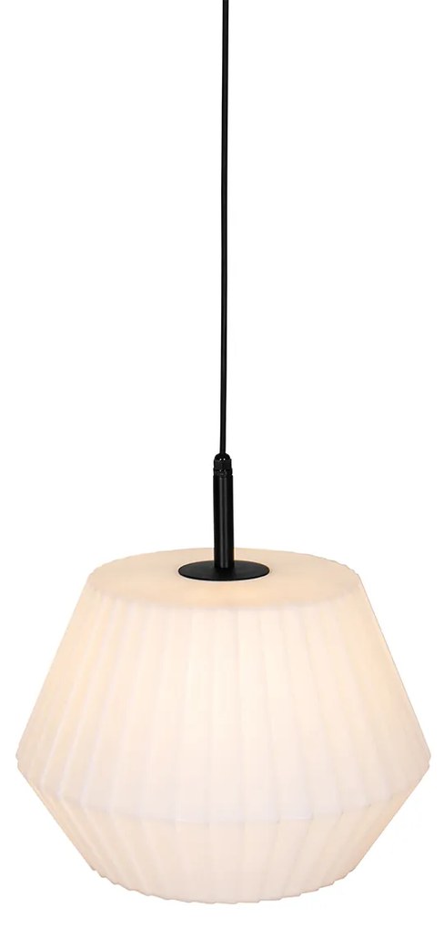 Lampada a sospensione da esterno moderna nera con paralume bianco 45,6 cm IP44 - Robbert