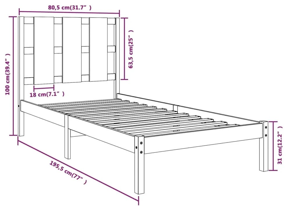 Giroletto in Legno Massello 75x190 cm Small Single