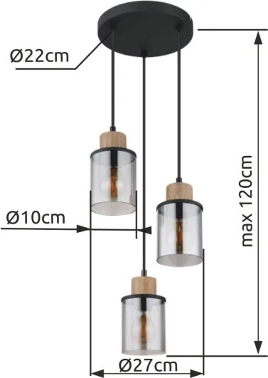 Globo 15707-3HR - Lampadario a sospensione con filo REID 3xE27/15W/230V diametro 27 cm quercia