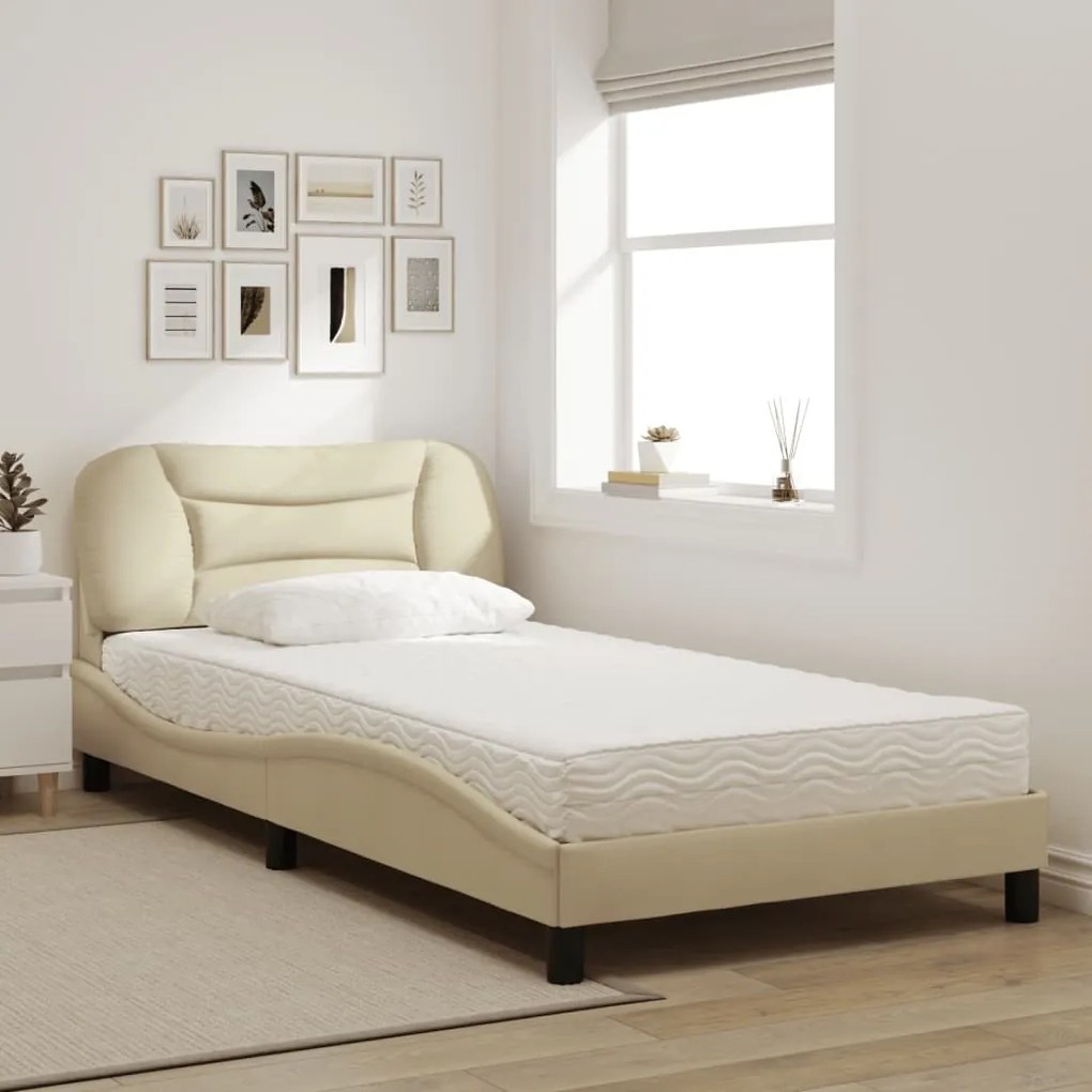Letto con materasso crema 100x200 cm in tessuto