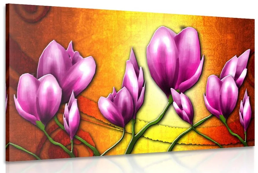 Quadro su tela – Fiori rosa in stile etnico