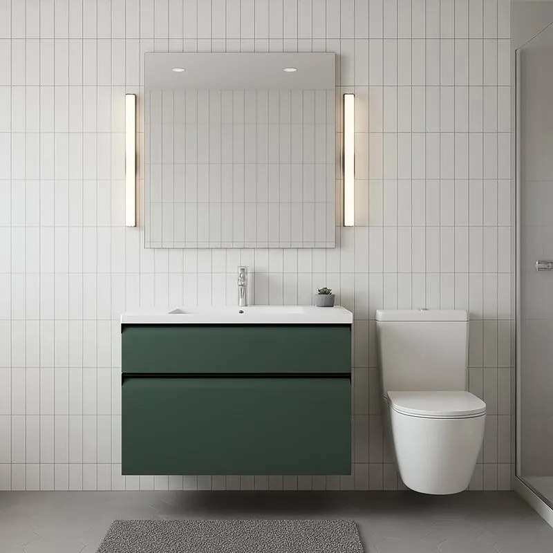Mobile da bagno sospeso sotto lavabo L 79.5 x H 60 x P 45.5 cm verde opaco, 2 cassetti Fusion