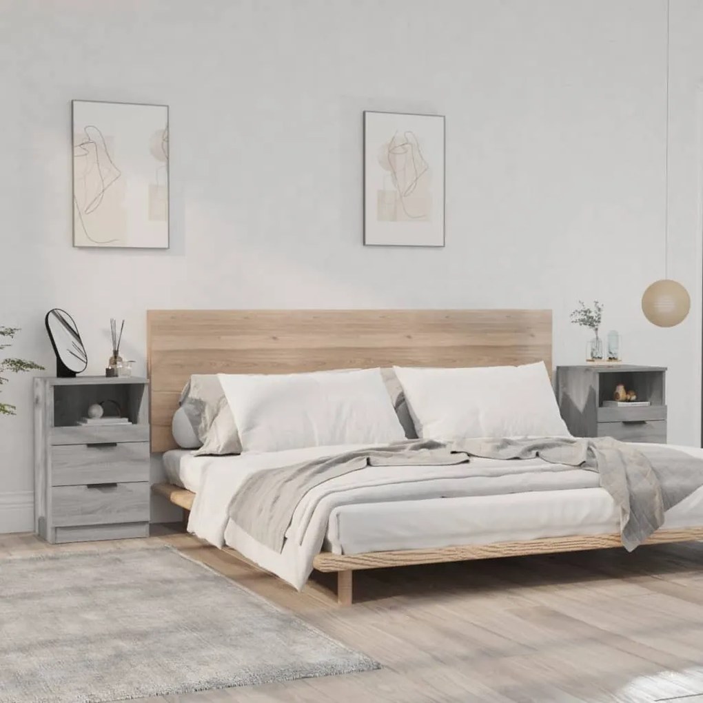 Comodini 2 Pz Grigio Sonoma İn Legno Multistrato /