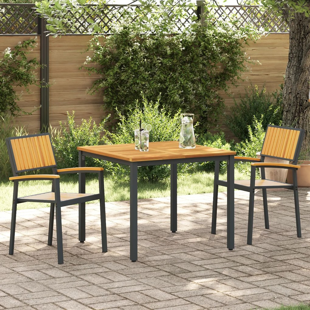 Set da pranzo da giardino in 3 pezzi nero e legno metallo e legno