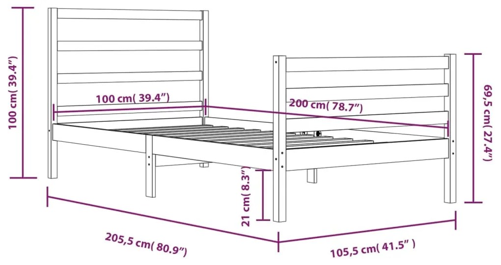 Giroletto Nero in Legno Massello di Pino 100x200 cm