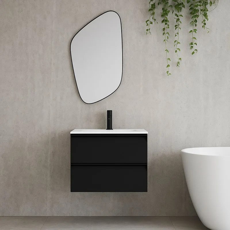 Mobile da bagno sospeso sotto lavabo L 59.5 x H 40 x P 45.5 cm antracite laccato opaco, 2 cassetti Fusion