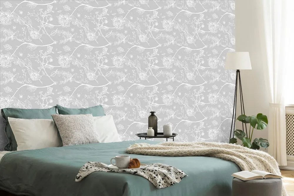 Carta da parati – Bellissimi uccellini in grigio