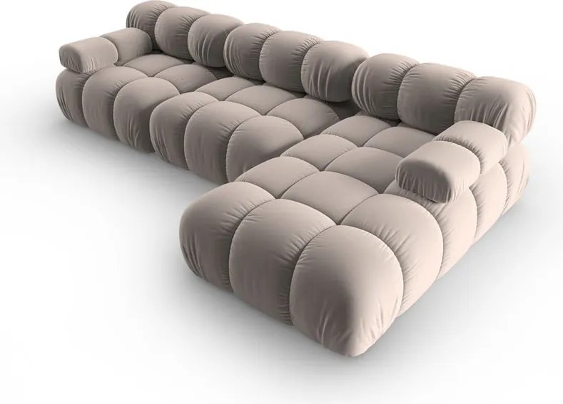 Divano angolare componibile in marrone chiaro (con penisola a destra) con rivestimento in velluto Bellis – Micadoni