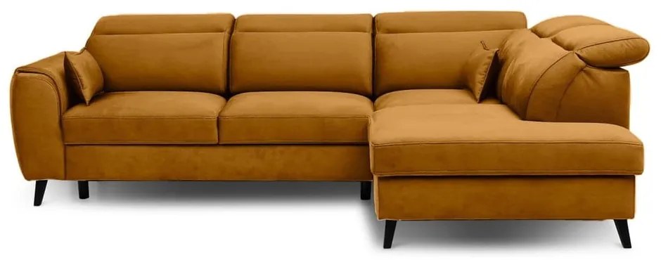 Divano angolare giallo allungabile/con contenitore (con penisola a destra/a L) e rivestimento in velluto Noble – ELTAP