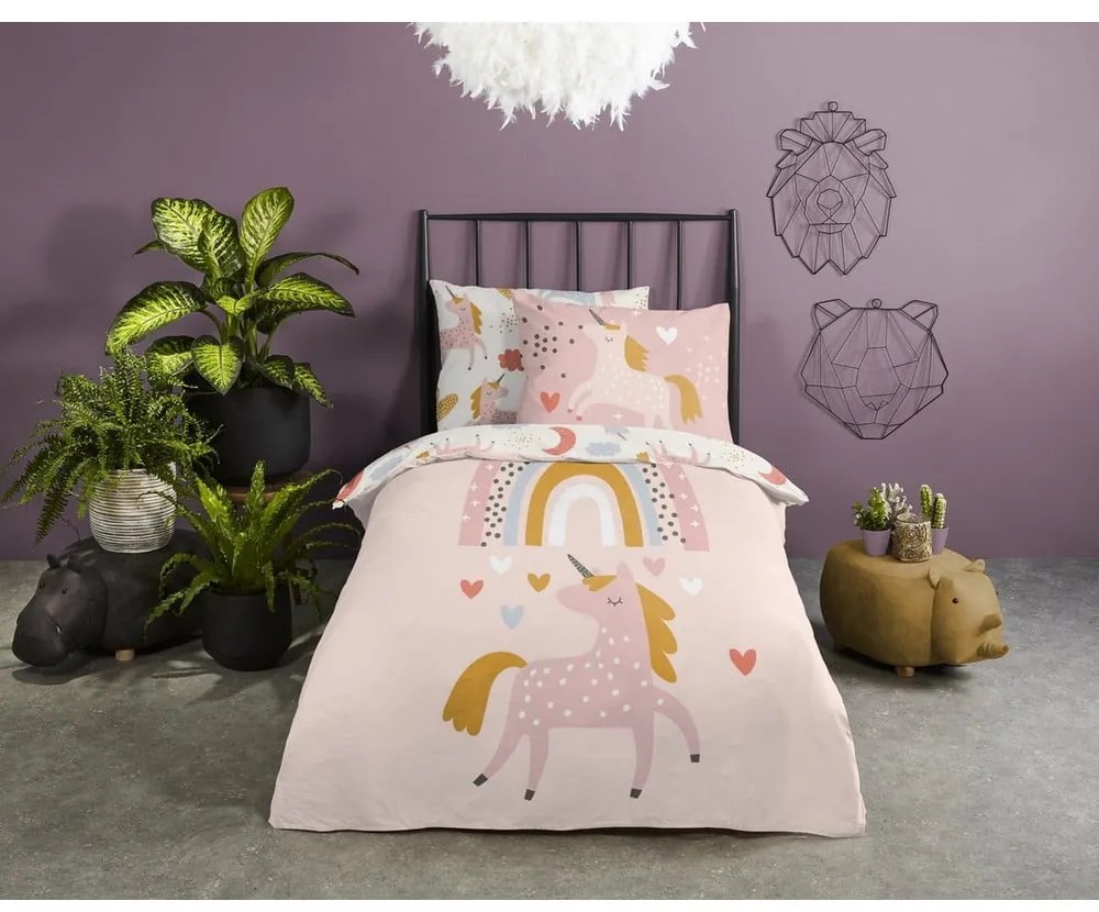 Biancheria da letto in cotone per bambini Unicorno, 140 x 220 cm - Good Morning
