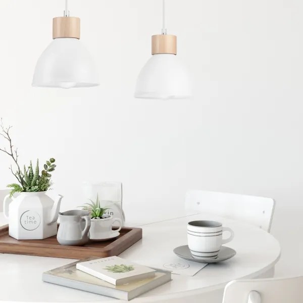 Lampadario a sospensione con filo NICO 2xE27/60W/230V bianco