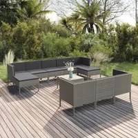 Set Divani da Giardino 11 pz con Cuscini in Polyrattan Grigio 3094586