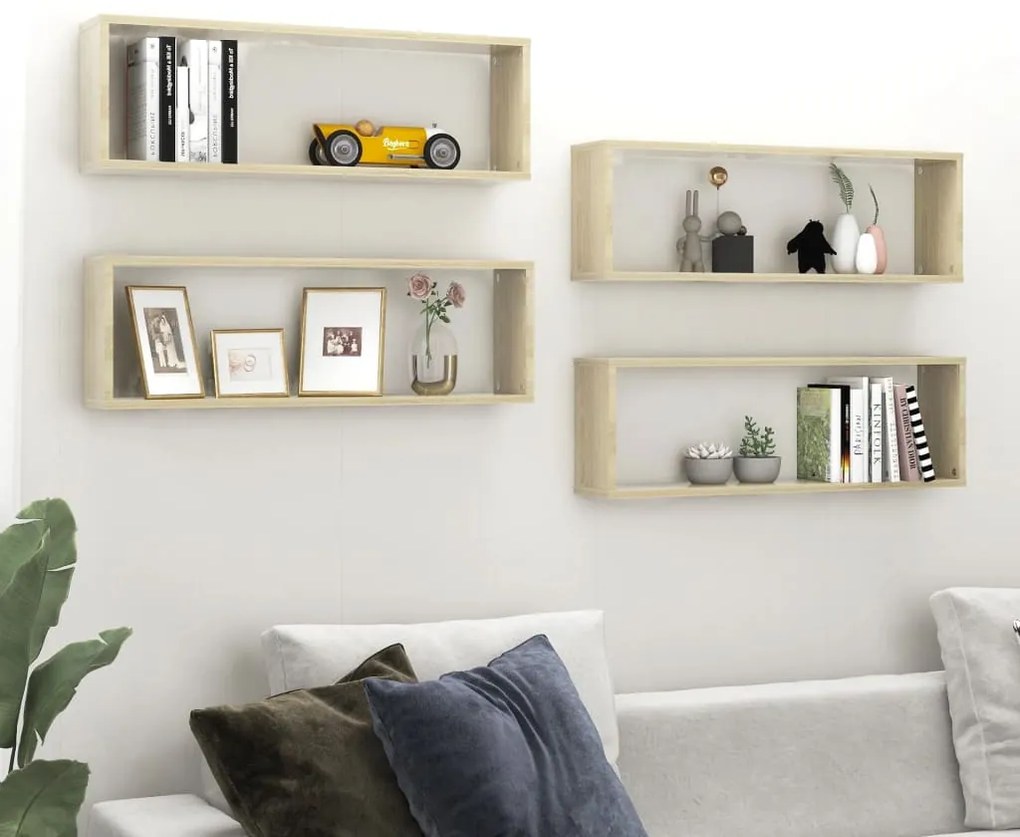 Mensole Parete Cubo 4pz Rovere Sonoma 80x15x26,5cm Multistrato /
