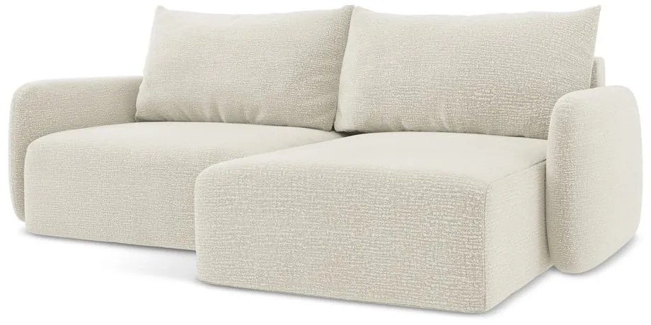 Divano angolare color crema allungabile/con contenitore (con penisola a destra) Kalena – Makamii