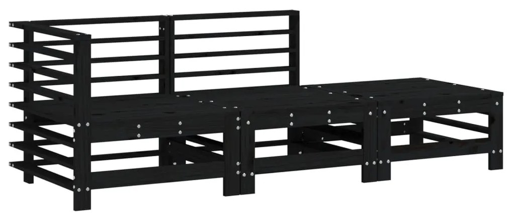 Set Salotto da Giardino 3 pz Nero in Legno Massello di Pino