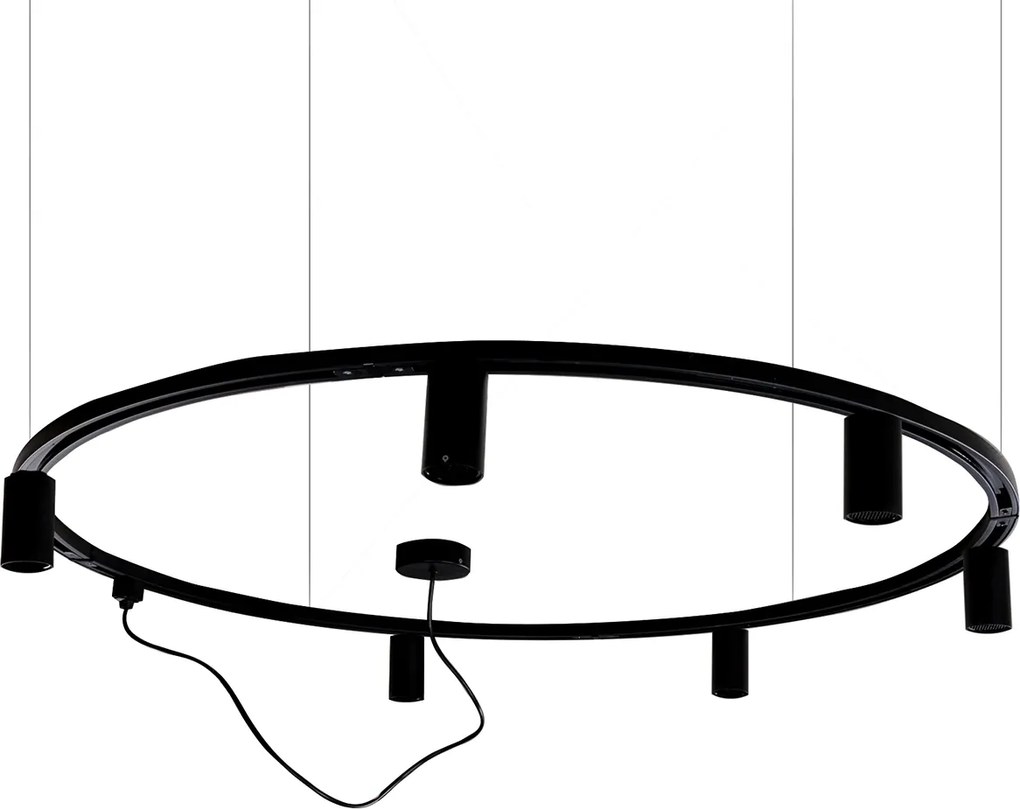 Sistema di illuminazione a binario sospeso moderno con 6 faretti neri monofase GU10 50 mm - Iconic Ruby Honey