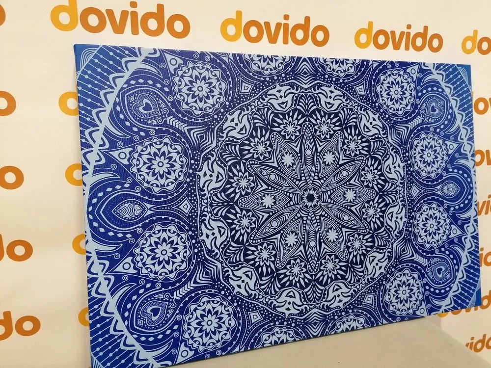 Quadro su tela – Mandala ornamentale con pizzo in blu