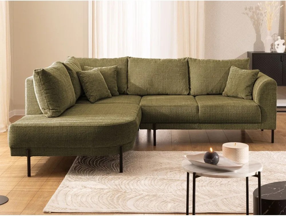 Divano angolare verde (con penisola a sinistra/a L) con rivestimento in ciniglia Mauris – Ropez