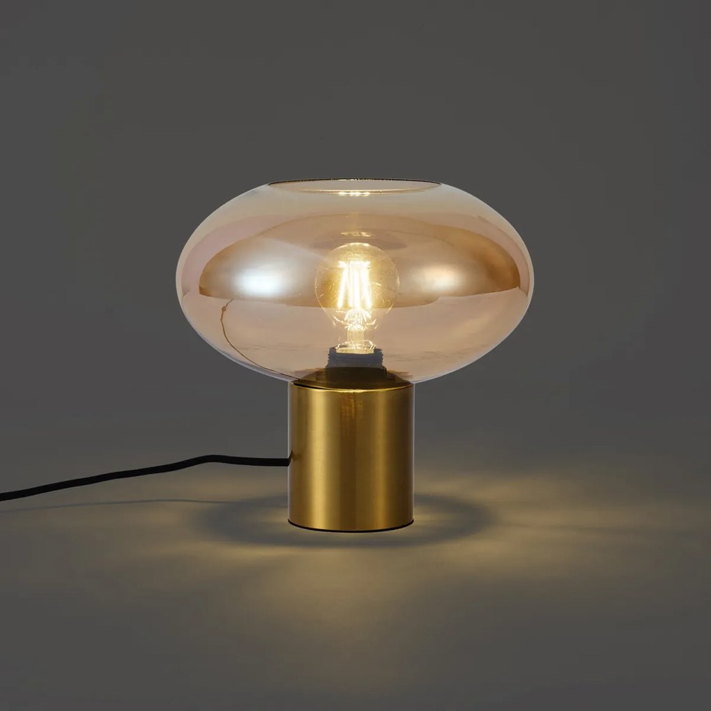 Lampada da tavolo di design in ottone con vetro ambrato - Umbrella