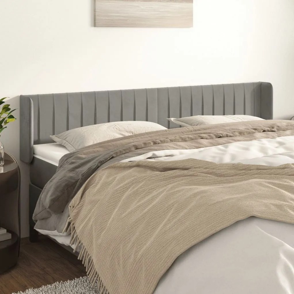 Testiera Ad Orecchio Grigio Chiaro 203x16x78/88 Cm İn Velluto /