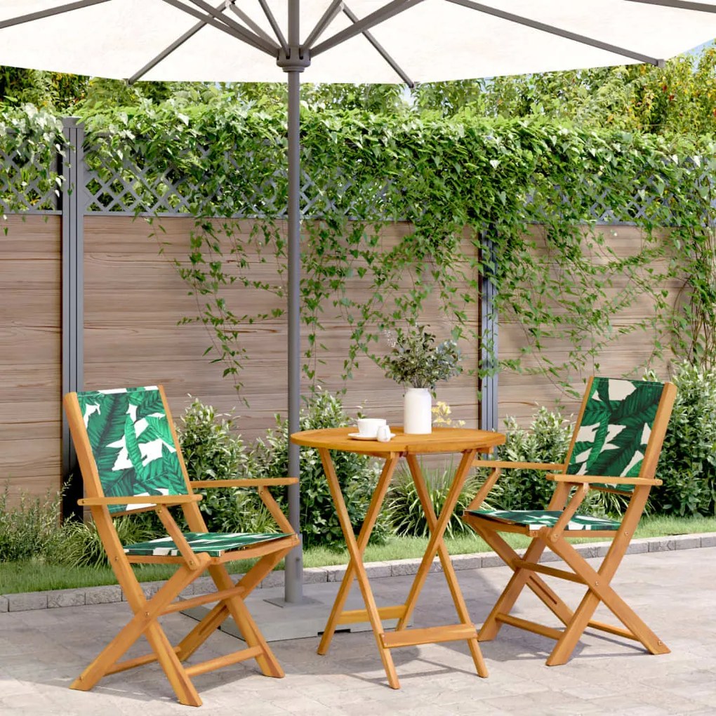 Set Da Bistrot 3 Pz Motivo Foglie İn Tessuto E Legno Massello /