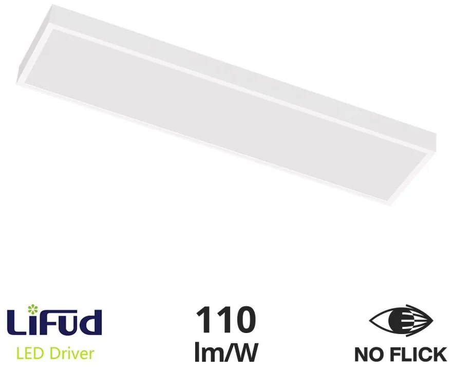 Plafoniera LED 120x30 40W IP40 No-Flickering - LIFUD Driver Colore Bianco Caldo 3.000K