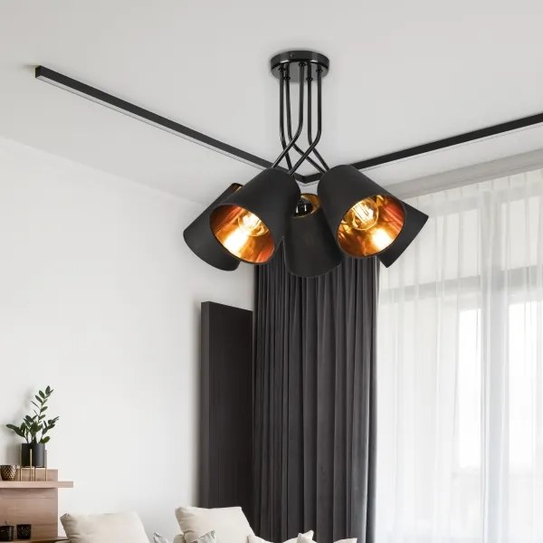 Lampadario a sospensione con supporto rigido IRMA 5xE27/60W/230V nero