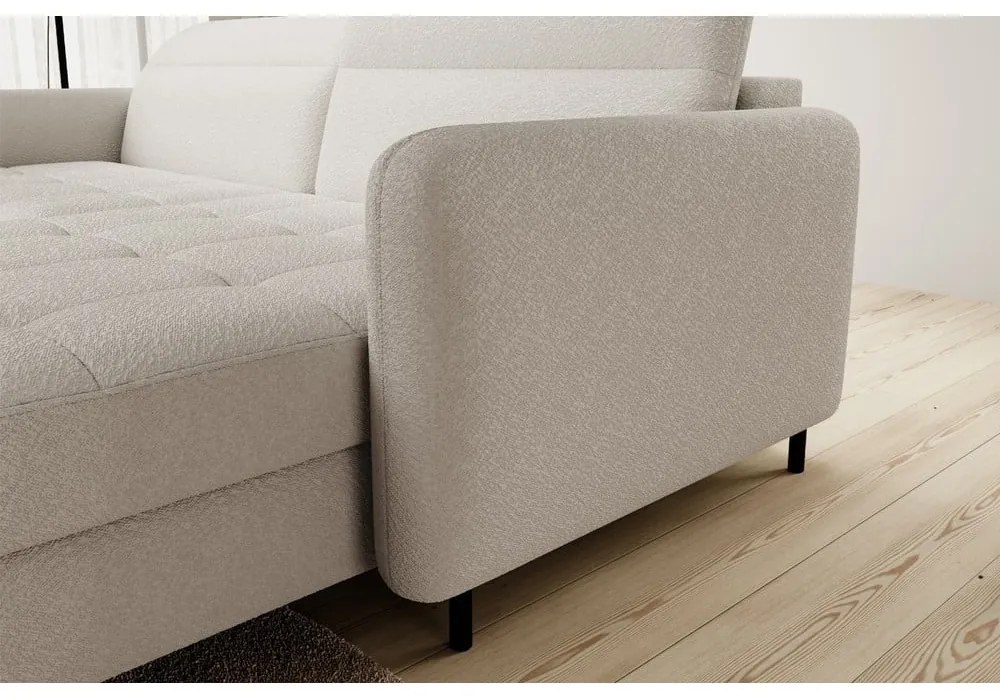 Divano angolare beige allungabile/con contenitore (con penisola a destra/con chaise lounge) e rivestimento in bouclé Gomsi – ELTAP