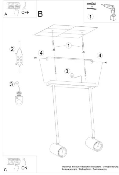 Sollux SL.1075 - Lampadario su palo NORANO 2xGU10/40W/230V nero