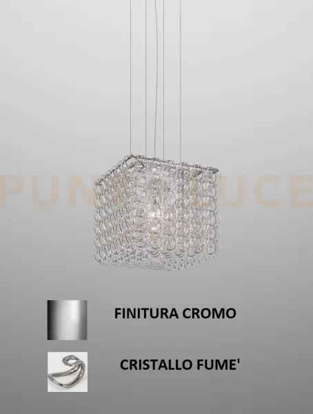 Giogali sospensione cub cristallo fume' e cromo lucido 3 luci attac...