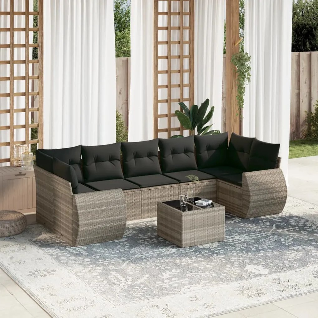 Set divano da giardino 8pz con cuscini grigio chiaro polyrattan