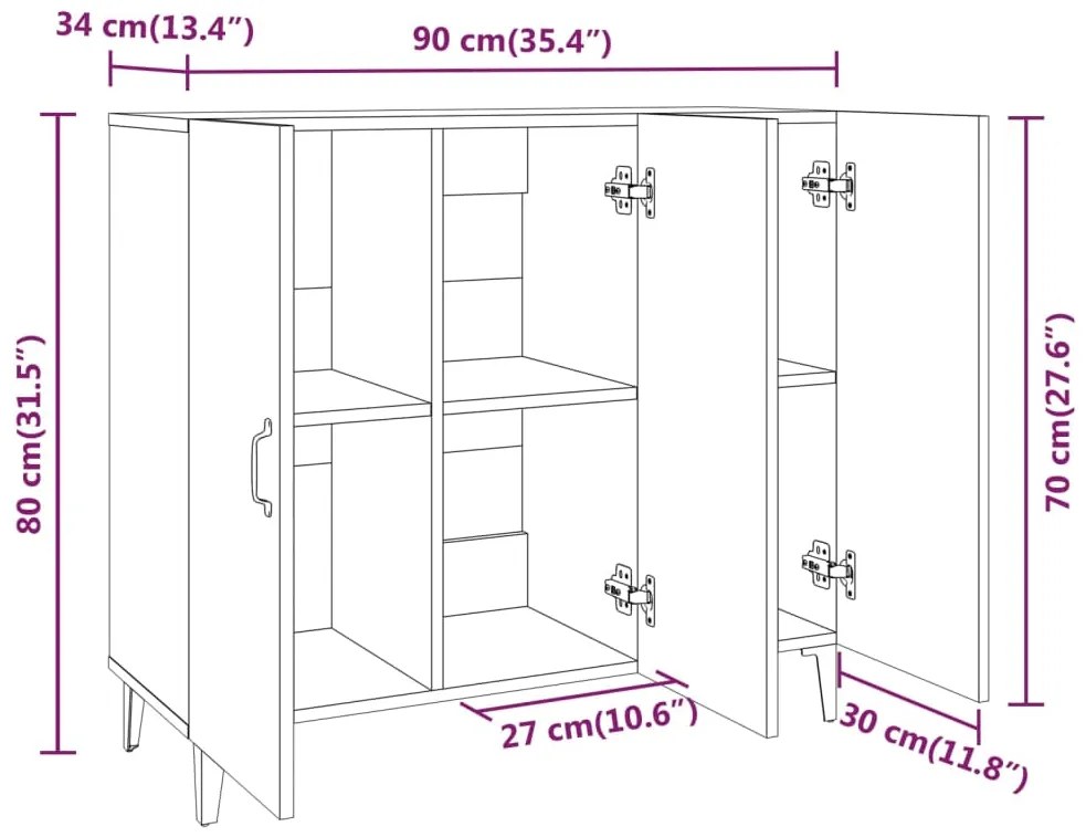 Credenza Grigio Sonoma 90x34x80 cm in Legno Multistrato