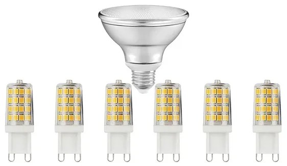 Lampadine 6xLED 3,3W (330lm) G9 + 1xLED 8W (633lm) Par30 E27 Dim. - Osram