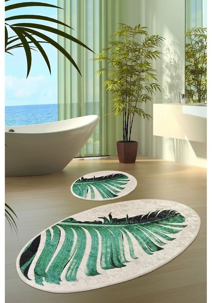 Set di tappetini per il bagno verdi/beige 2 pz 60x100 cm Floret – Foutastic