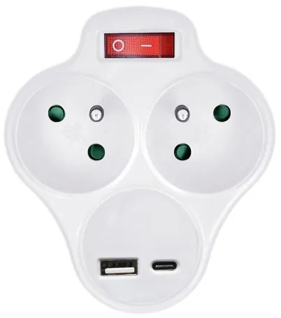 Solight P99USBC- Multipresa con un USB A+C charger e interruttore 2x10A bianco