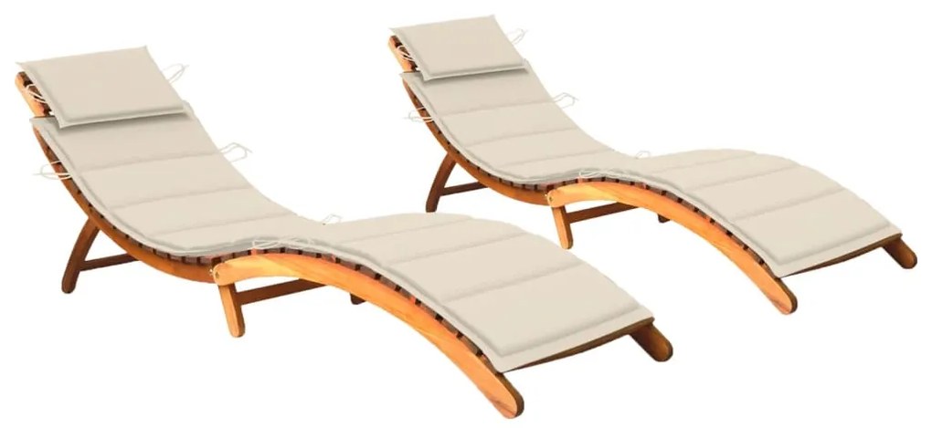 Lettini Prendisole 2 Pz Con Cuscini İn Legno Massello Dacacia /