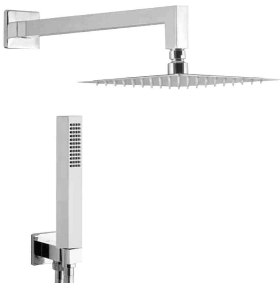 Set doccia completo composto da braccio a parete soffione ultraslim 25 cm quadro e doccino
