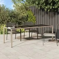 Tavolo Giardino Beige 250x100x75cm Vetro Temperato e Polyrattan 316728