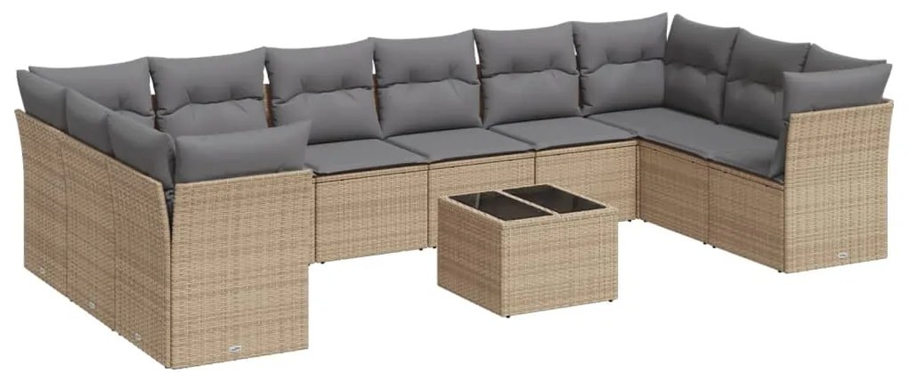 Set divani da giardino 11 pz con cuscini beige in polyrattan