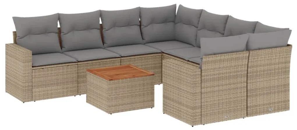 Set divano da giardino 9 pz con cuscini beige in polyrattan