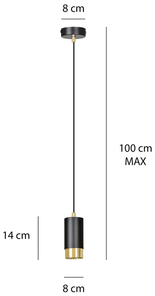 Sospensione Moderna 1 Luce Ivar A Cilindro In Acciaio Nero E Oro